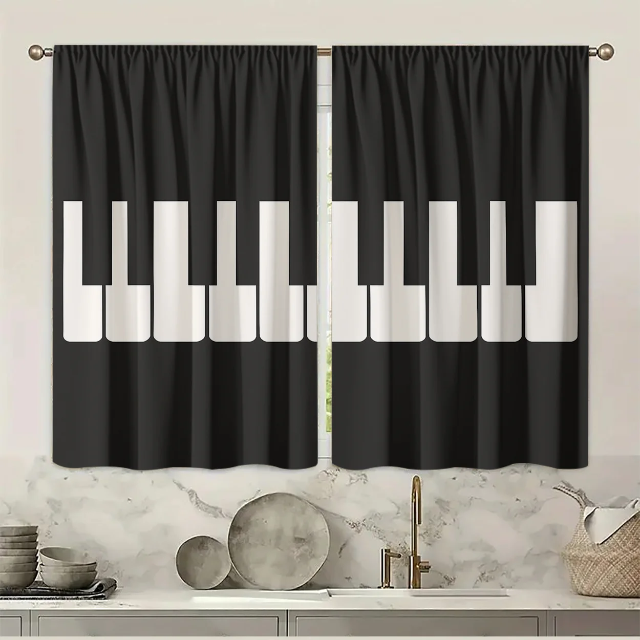 Minimalist Piano Key Curtains Modern Black White Drape for Living Room Bedroom Window Treatment Home Decoration