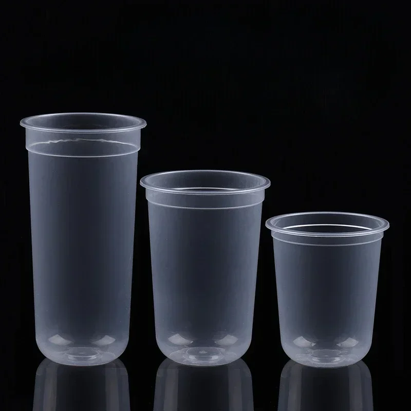 100pcs Disposable 90 Caliber U-shaped Injection Molded Cups Milk Tea Coffee Juice Packaging Transparent Cup Cat Paw Plastic Mug
