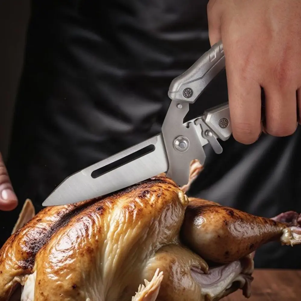 

Removable Chicken Bone Scissor with Safety Buckle Stainless Steel Barbecue Scissor Non-slip Handle Food Cutter Fish