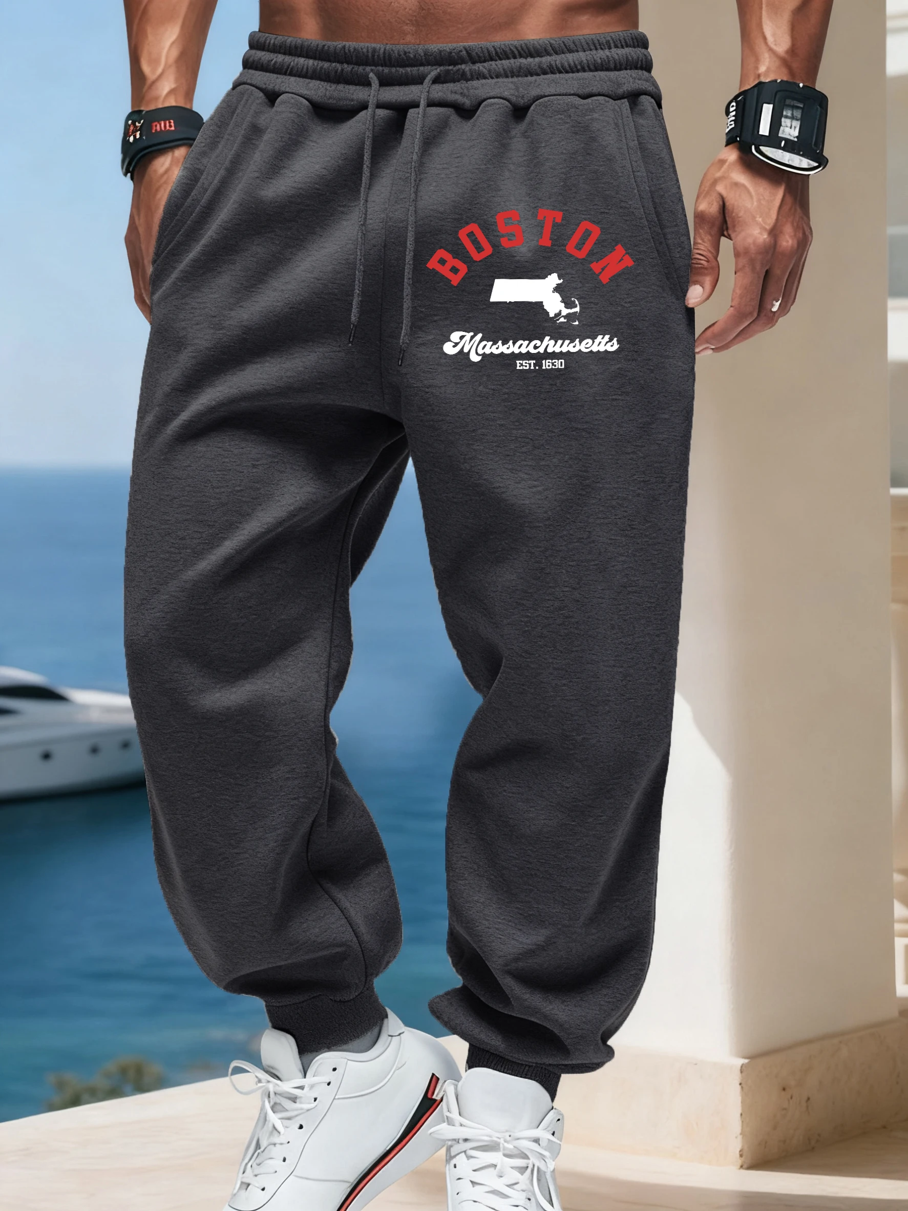 

Boston Massachusetts Print Man Trousers Autumn Elastic Waist Britches Fashion Versatile Long Pant Joggers 11 Colors Sweatpants