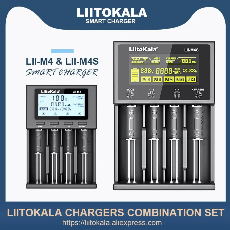 1-5PCS LiitoKala Lii-M4 Lii-M4S 18650 Rechargeable Battery Smart Charger 1.2V AA AAA 3.7V 26650 18350 21700 18500 14500 16340