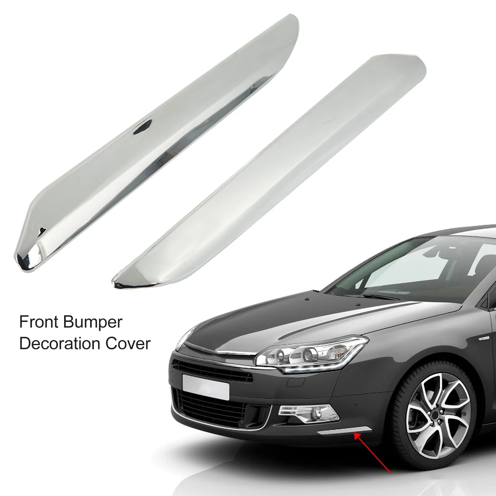 

Car Front Bumper Strip Left Right Anti Scratch Chrome Silver Replacement for Citroen C5 X7 2007‑2015 Front Bumper Protector