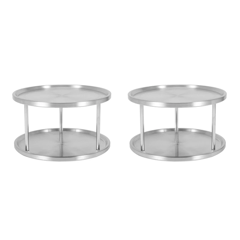 2X Spice Rack Stainless Steel Organizer Tray 360 Degree Turntable Rotating 2 Stand