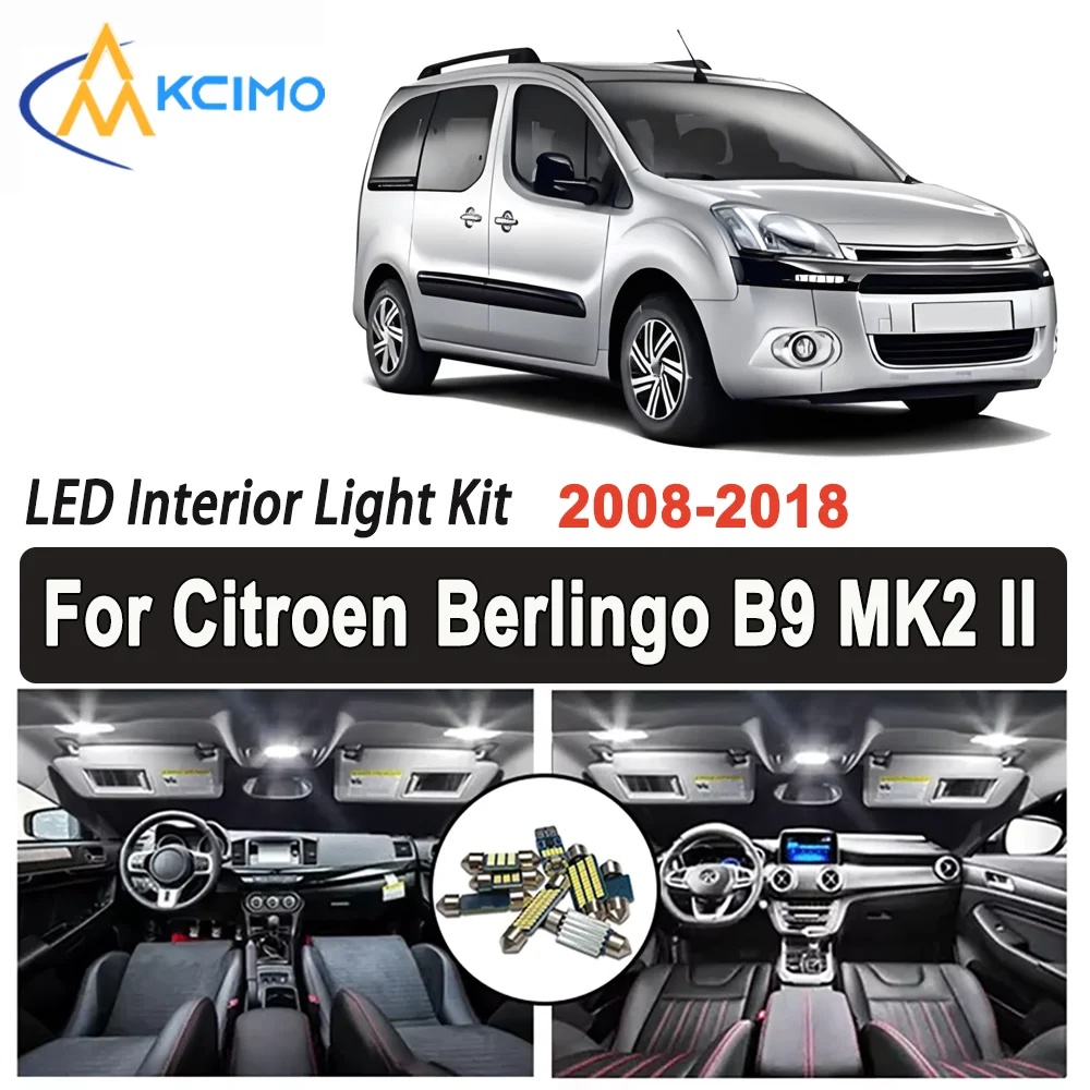

Kcimo LED For Citroen Berlingo B9 MK2 II (2008-2018) Premium Bright LED Interior Dome Map Trunk Light Kit Safe Car Led Lamps