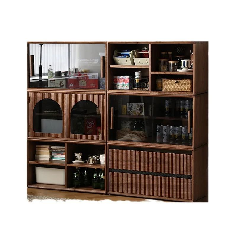 All solid wood module cabinet, North American black walnut, display side cabinet, living room combination TV cabinet