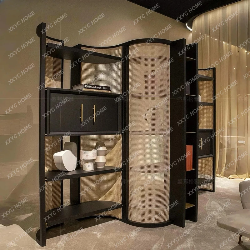 X-S  light luxury rattan bookshelf living room floor modern high-end creative screen HG