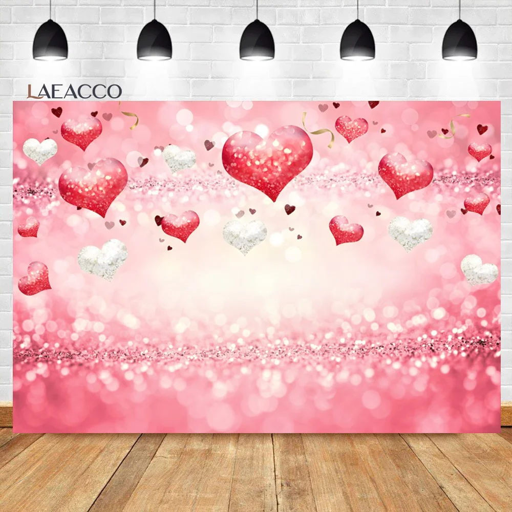 

Laeacco Valentine's Day Backdrop Pink Love Heart Glitter Sequin Wedding Bridal Shower Birthday Portrait Photograpy Background