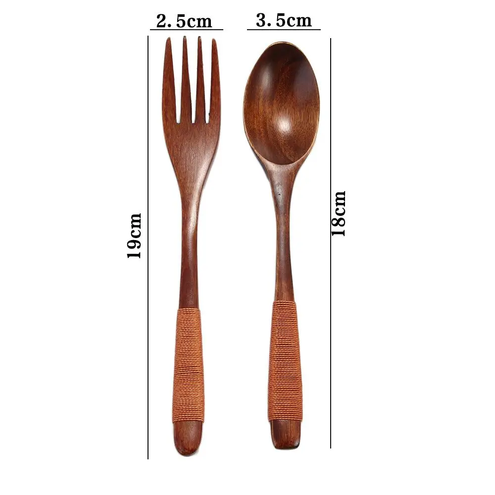 Wooden Natural Rice Soups Kitchen Supplies Utensil Spoon Tableware Fork Dinnerware Sets