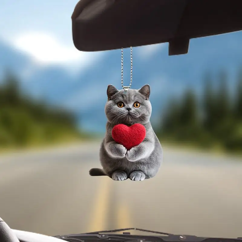 Car Rearview Acrylic Cat Acrylic Cute Cat Ornament For Car Rearview Vehicle Interior Decoration 2D Flat Decors Backpack Pendants