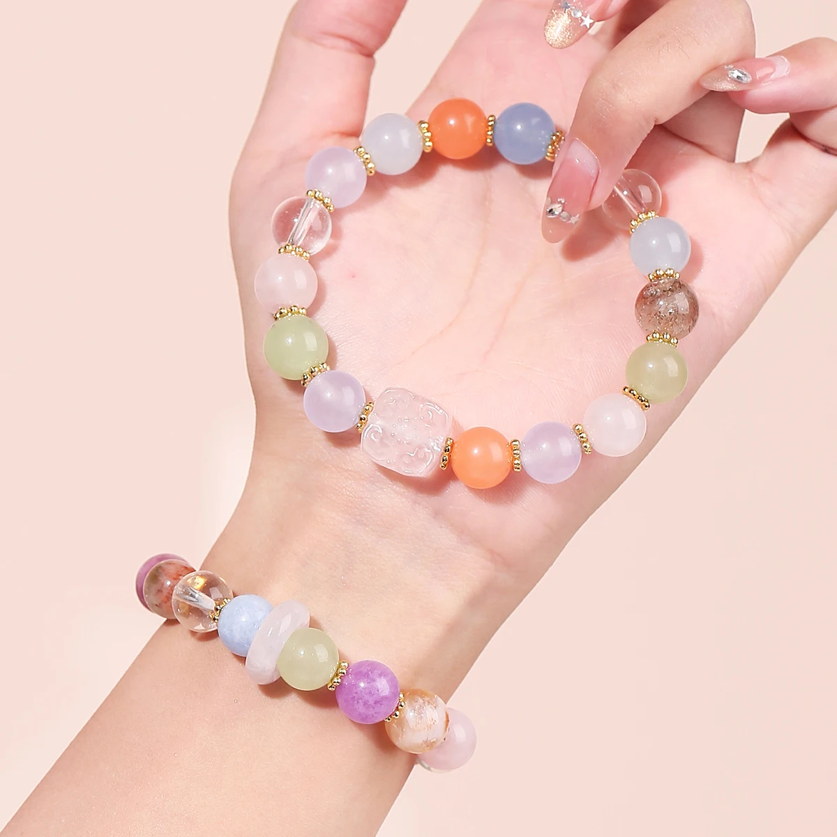 JD الحجر الطبيعي متعدد الألوان العقيق الأسود سوبر سبعة الكوارتز محظوظ تصميم سوار للنساء أزياء كريستال الطاقة المجوهرات #6