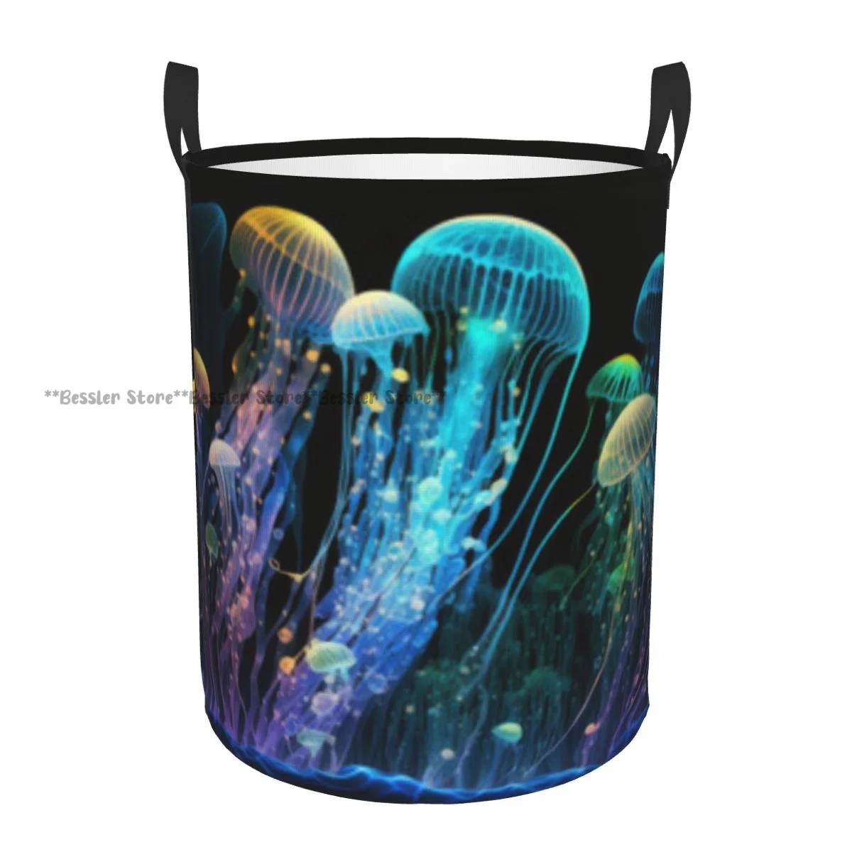 Dirty Laundry Basket Sea Jellyfishes Background Folding Clothing Storage Bucket Home Waterproof Organizer