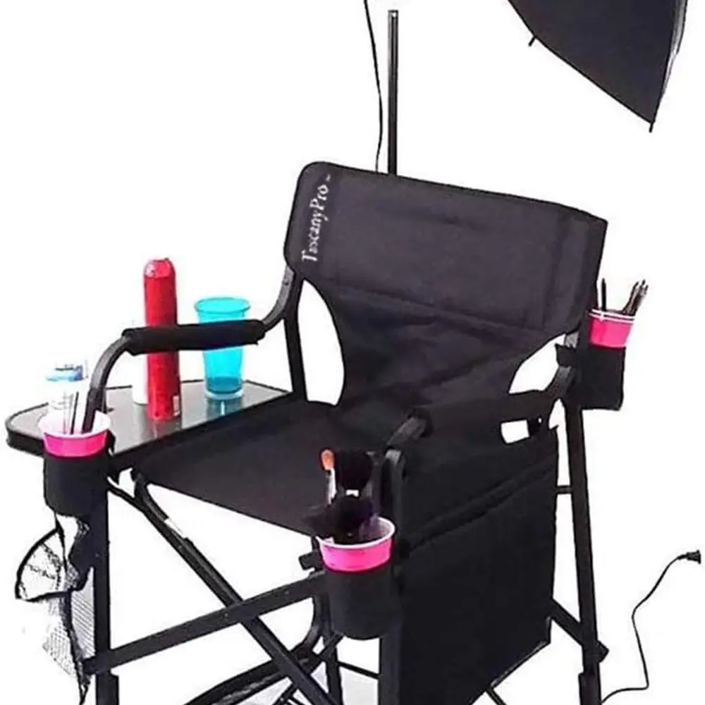 เก้าอี้ช่างแต่งหน้ามืออาชีพพร้อมไฟร่ม ปรับความสูงได้ 29 นิ้ว เหมาะสำหรับร้านเสริมสวยและงานอีเว้นท์ พร้อมกระเป๋าหิ้ว