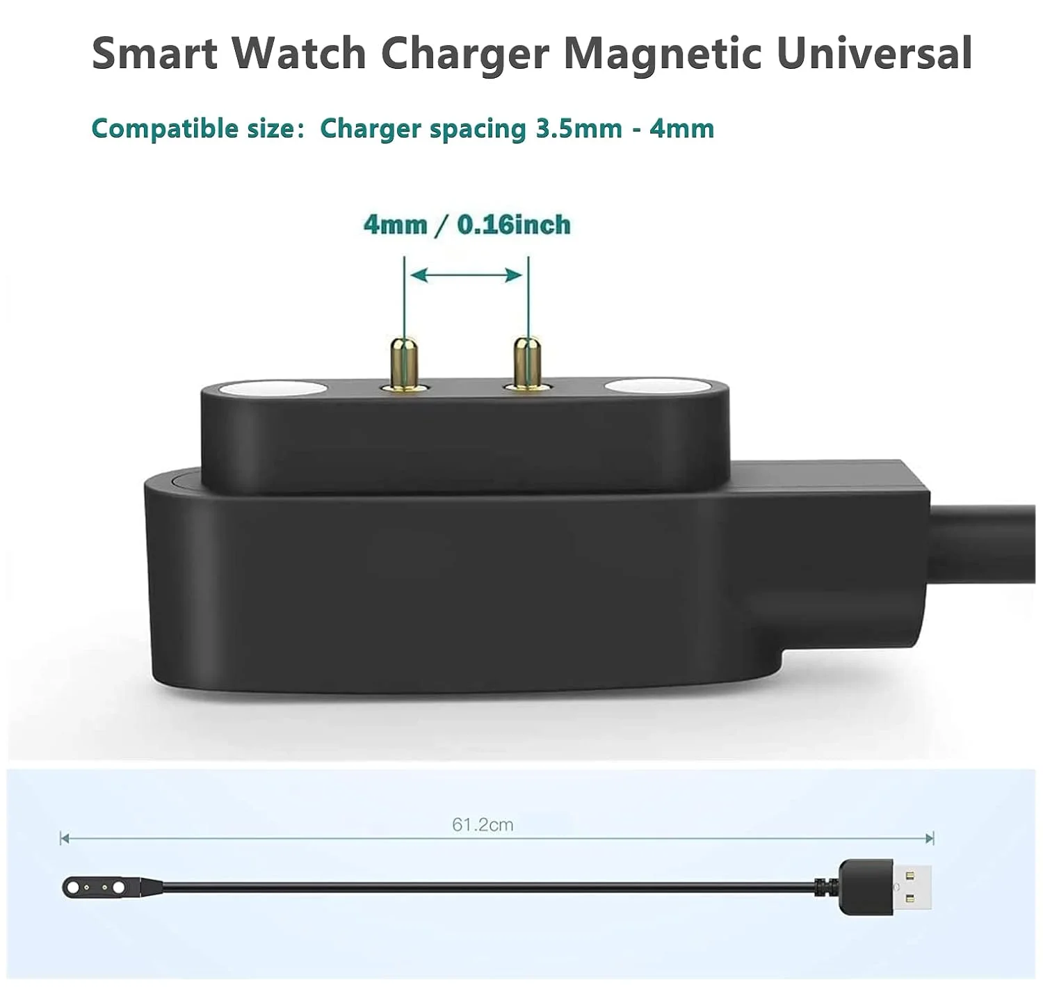 Smart Watch Universal Charger Magnetic, Da Fit Smartwatch Accessories 2 Pin 4mm 2.84 Pin-Pitch Magnetic Replacement Charger Cabl