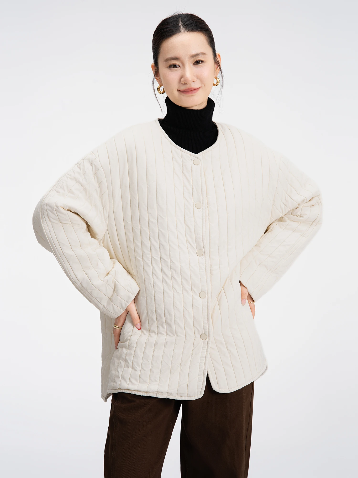 

Warm Cotton Jacket Short Style No Collar Women's Winter Coat Texture Sensation Loose Fit Versatile Comfortable Cotton Outerwear