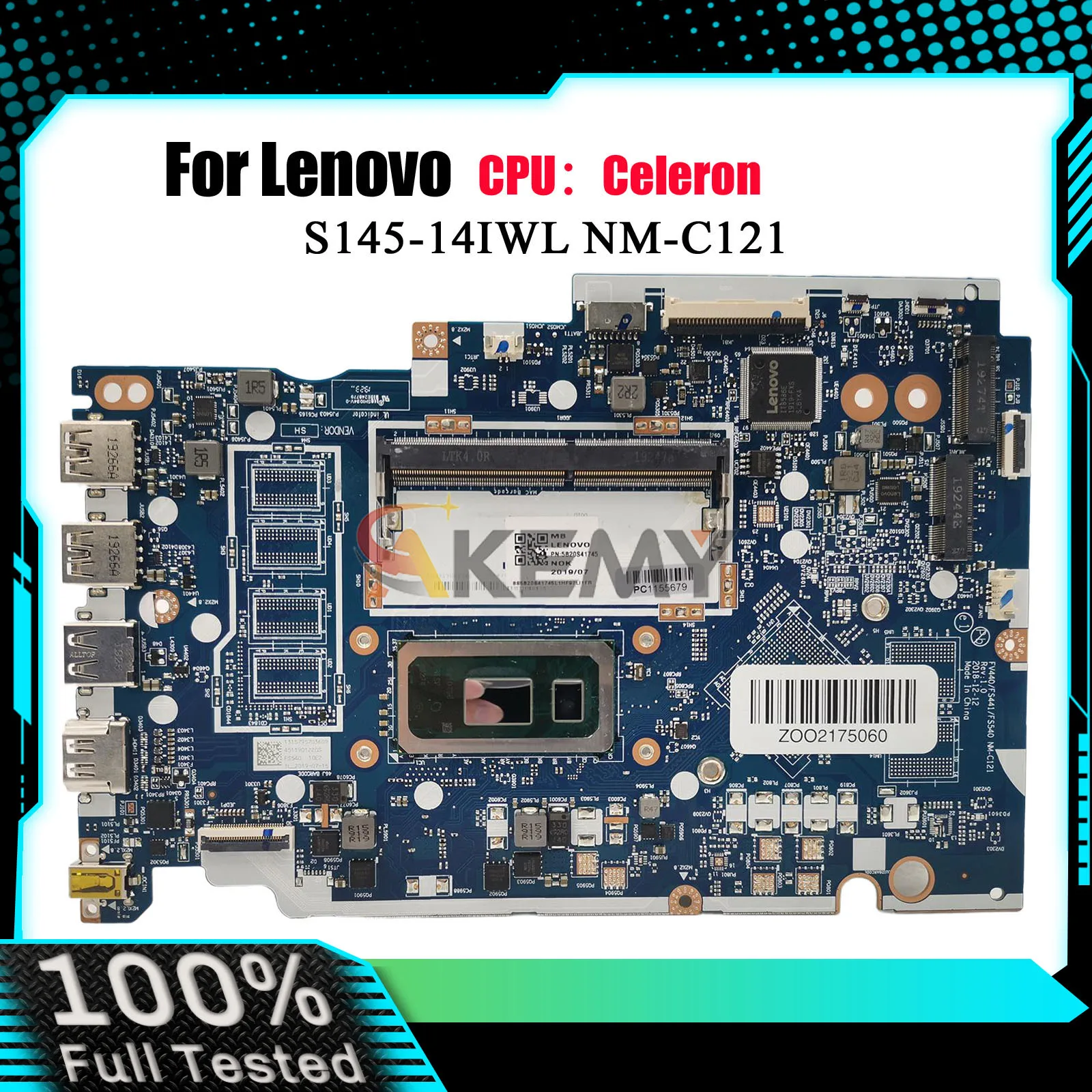 

Материнская плата ноутбука NM-C121 для Lenovo S145-15IWL V15-IWL с 4205U/5405U i3 i5 i7 8-го поколения UMA 100% полностью протестирована