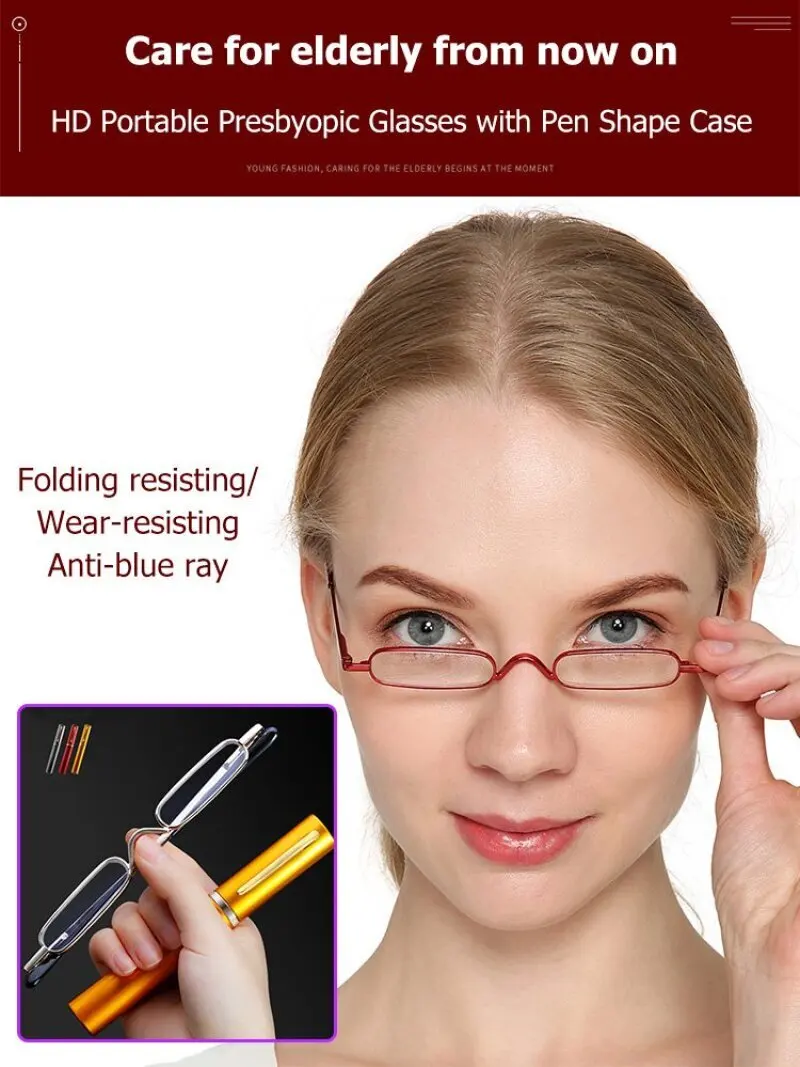 

Портативные ультра-маленькие очки для чтения в форме ручки специально разработанные легкие компактные очки для пожилых людей с чехлом для дальнозоркости