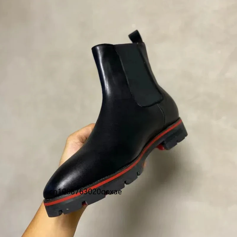 Boots with red soles, elevated Chelsea boots, top layer cowhide, British style, Martin boots, plus size, fashionable trend