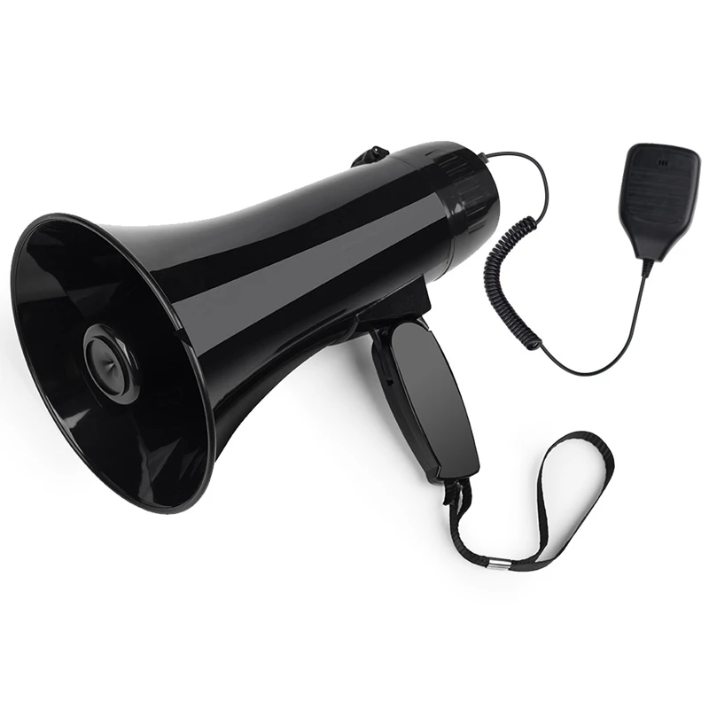 Top Power Portable 35W Bullhorn Megaphone Speaker with Built-in Siren USB Flash Drive 240S Recording Black