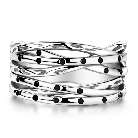 Original 925 Sterling Silver Ring Sparking Twisted Black Rings For Women Girls Jewelry Birthday Anniversary Gifts