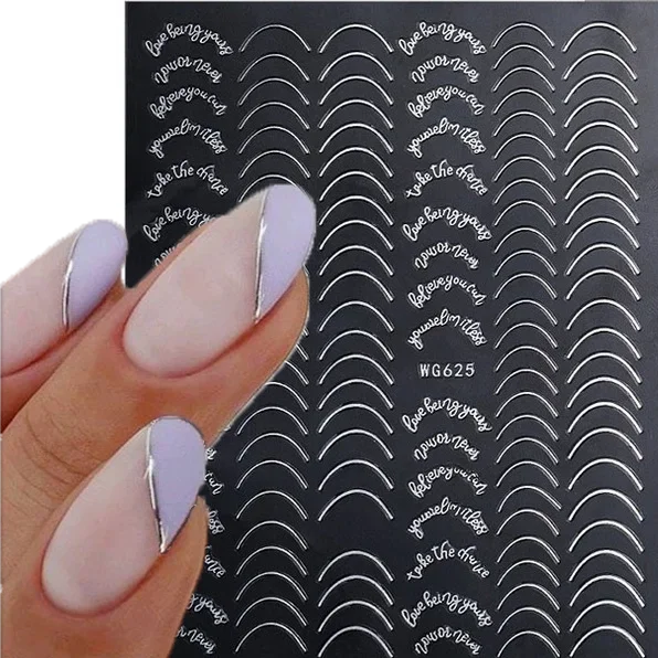 3D Simple Lines Nail Stickers Rose Gold Metal Stripe Letters Decals Curve Gel Nails Art Sliders Polish Manicure Decor