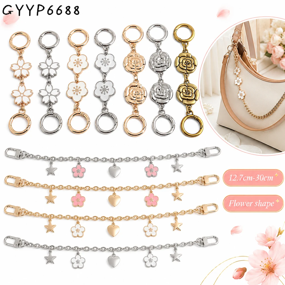 2/5/15PCS Camellia Shape Double Layer Handbag Bag Sakura Extension Chain For DIY Replacement Purse Shoulder Strap Accessories