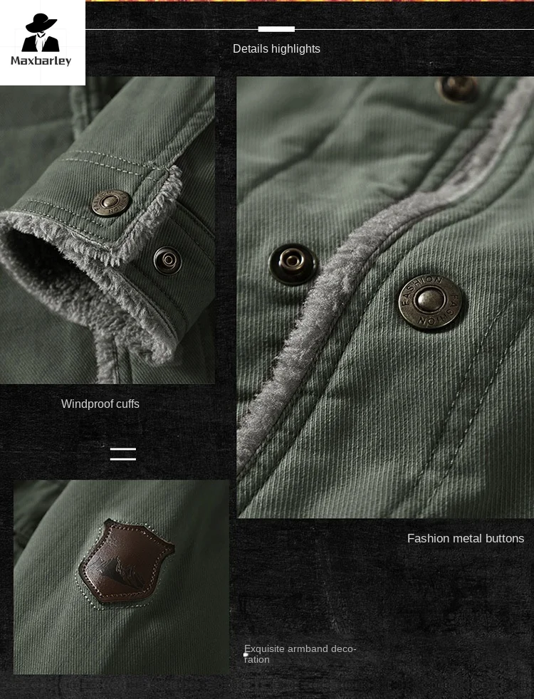 Giacca calda autunno/inverno per uomo Parka vintage verde militare e in pile ispessito Cappotto antivento con collo in pelliccia da escursionismo