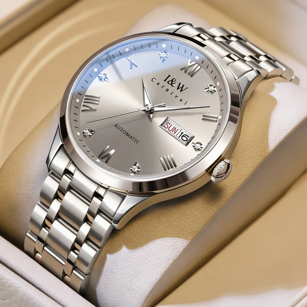 Carnival High-end IW Series MIYOTA Mechanical Watch for Men Stainless Steel Week Date Luxury Sapphire Business Mens Watches