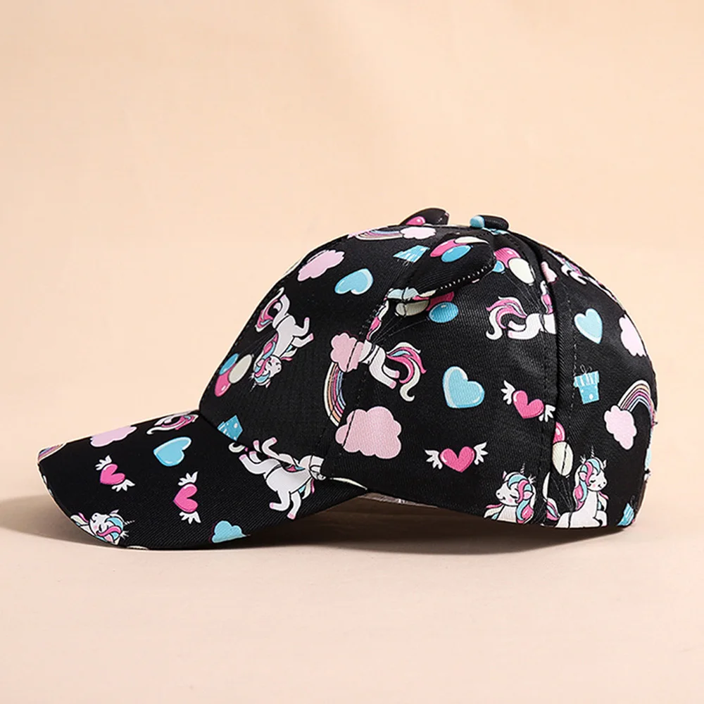 Children\'s Unicorn Print Baseball Cap Cute Cat Ears Outdoor Visor Girls Sun Hat For Kids 2-8 Years