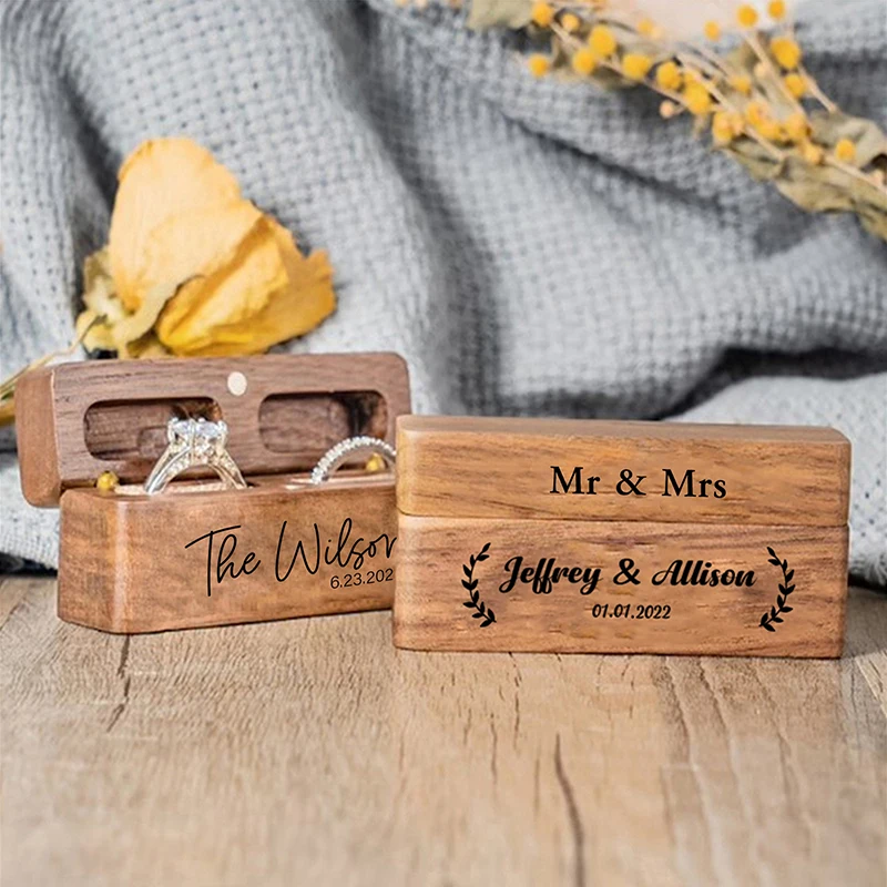 

Personalized Wedding Ring Box Custom Engraved Wooden Jewelry Case Engagement Wedding Proposal Ring Box Anniversary Gift for Her