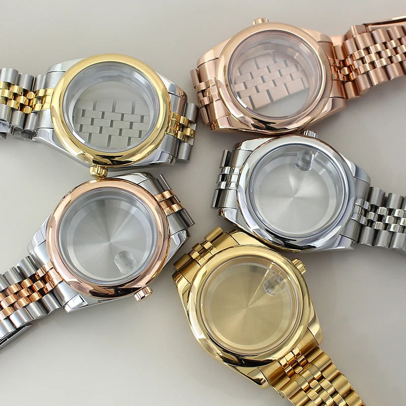 

39mm 36mm Rounded Edge Watch Case Sapphire Crystal For Oyster NH35 NH34 NH36 NH38 4R36 Miyota 8215 Movts 5-link Jubilee Bracelet