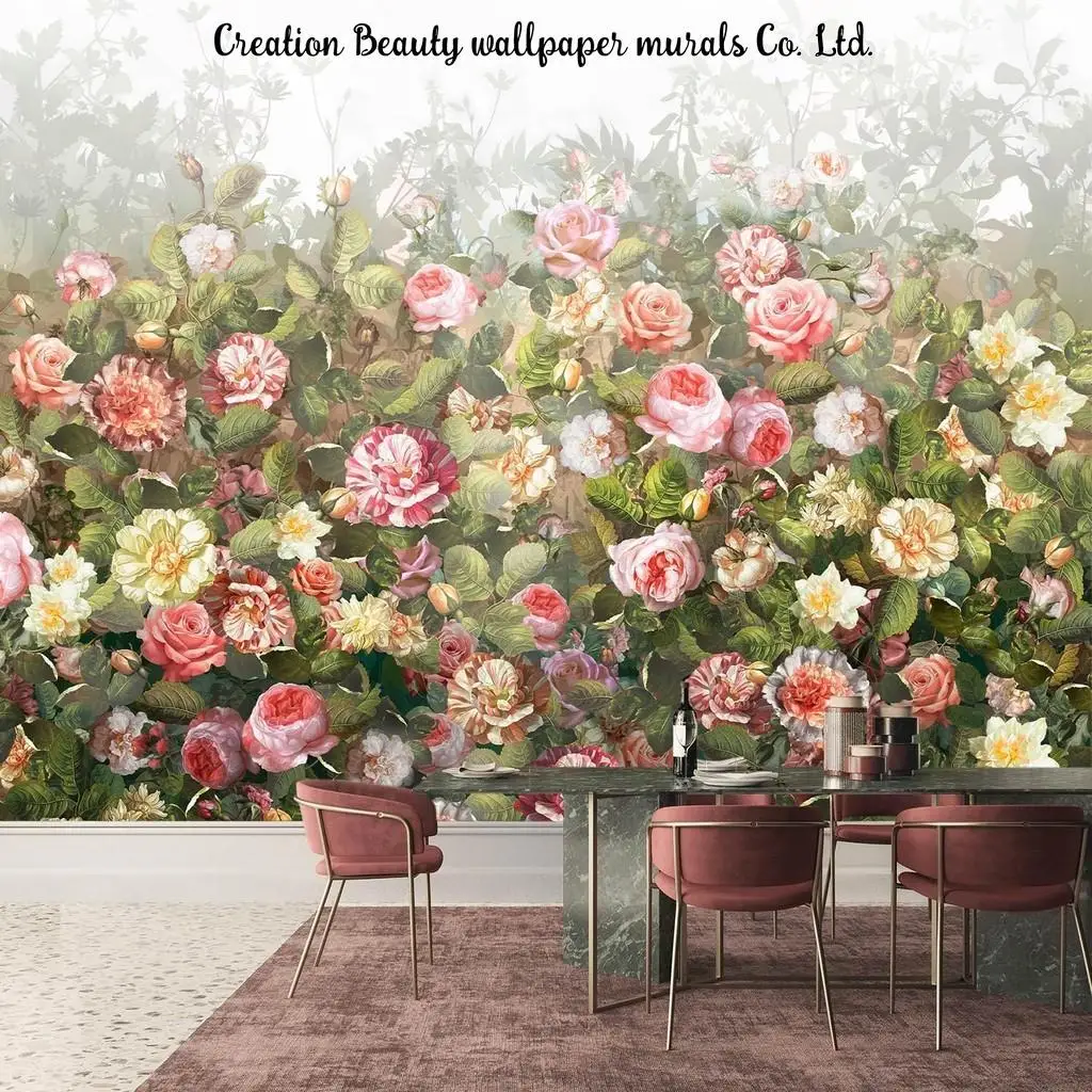 カスタム牧歌的な花の壁画花柄壁紙寝室リビングルーム背景壁紙ダイニングルームの壁の装飾パペルタピス