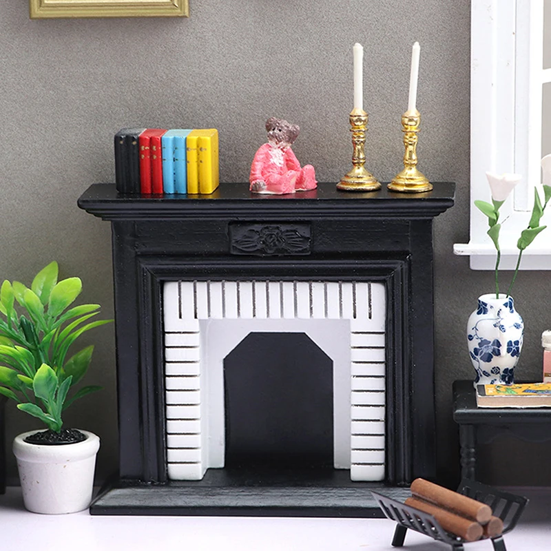 1:6 1:12 domek dla lalek Mini kominek dekoracyjny lalka Model domek z drewna kominek Mini domek meble w stylu europejskim — zdjęcie 4