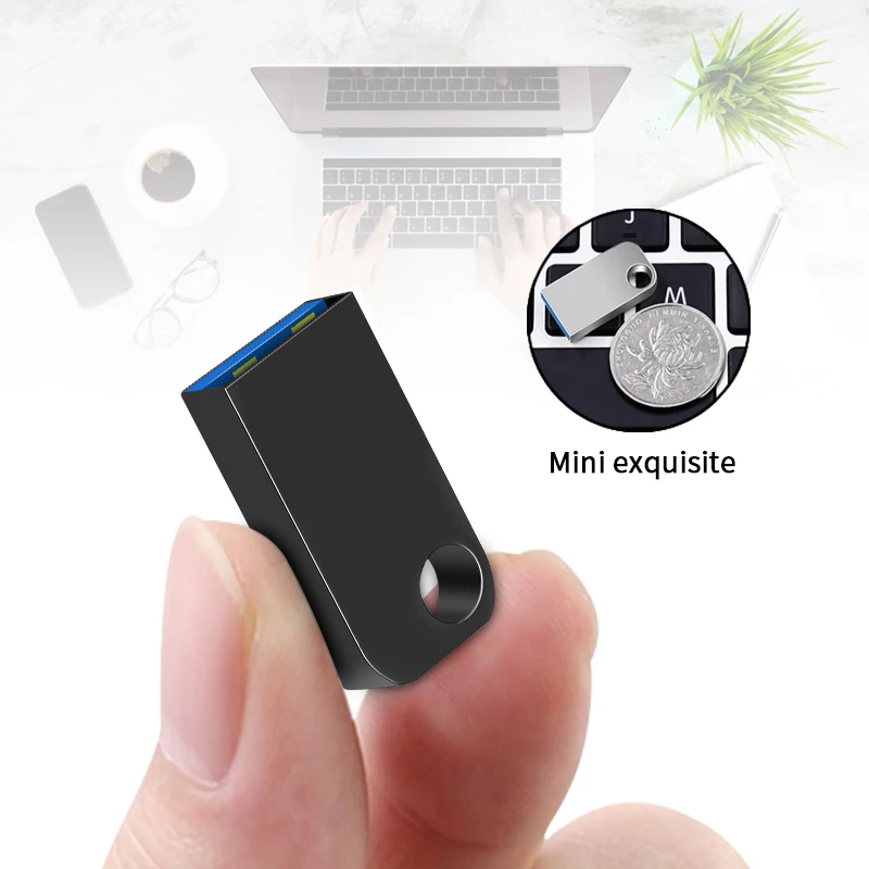Mini unidade flash USB de alta velocidade 128 GB, unidade de caneta de metal para fotos, vídeos musicais, compatível com PC/laptop/carro