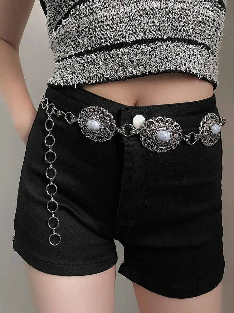 1pcs Women\'s Korean Version Ins Retro Decorative Metal Thin Waist Belt Chain Unique High-End Ethnic Wind Fashion Belt Suitable f