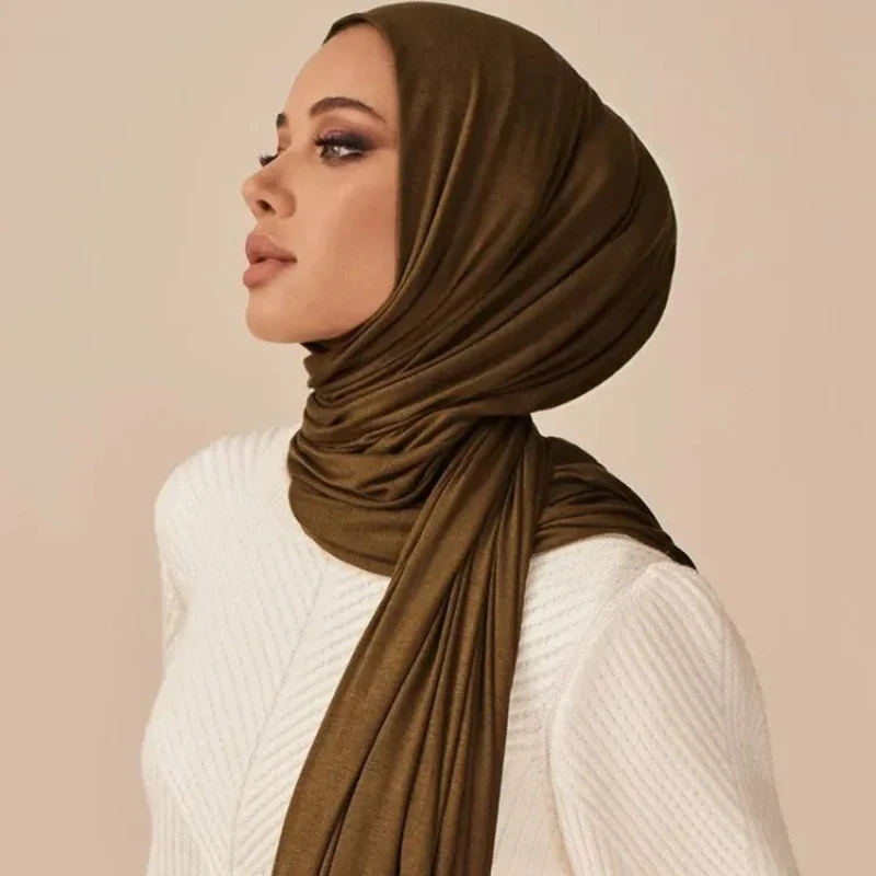 Lenço Modal de Algodão Jersey Hijabs para mulheres, lenço muçulmano longo, xale, elástico, lenços lisos fáceis, envoltórios de cabeça, bandana,