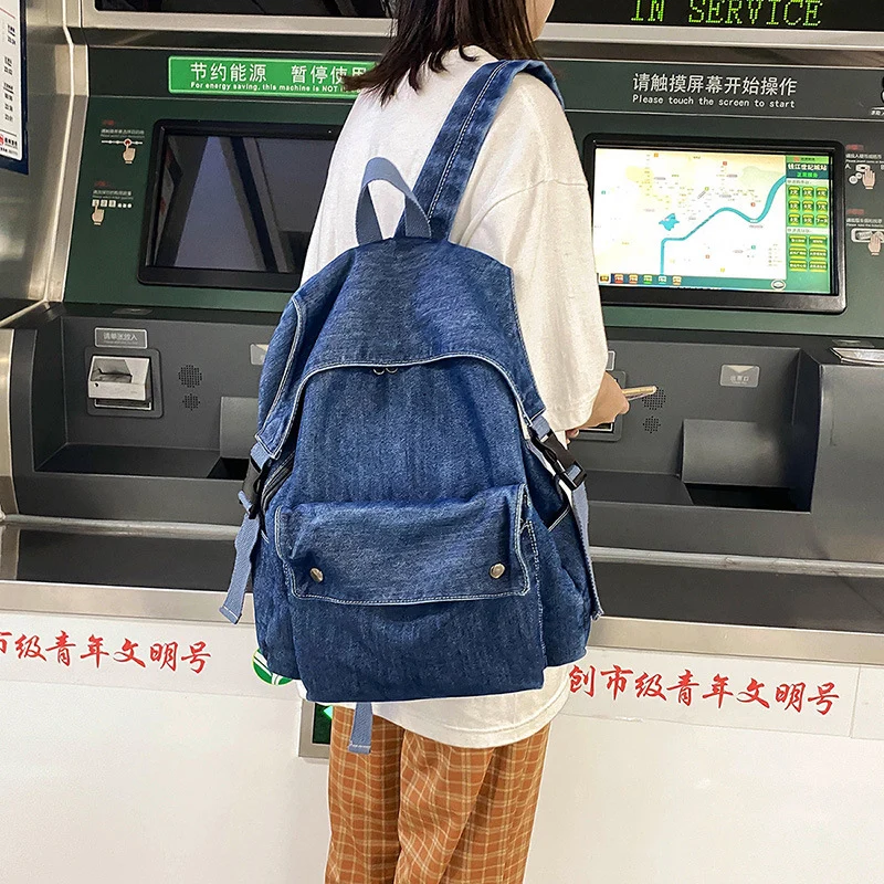 

Denim Backpack for Women Vintage Aesthetic Jeans Backpack Small Casual Daypack Shoulder Bag Purse