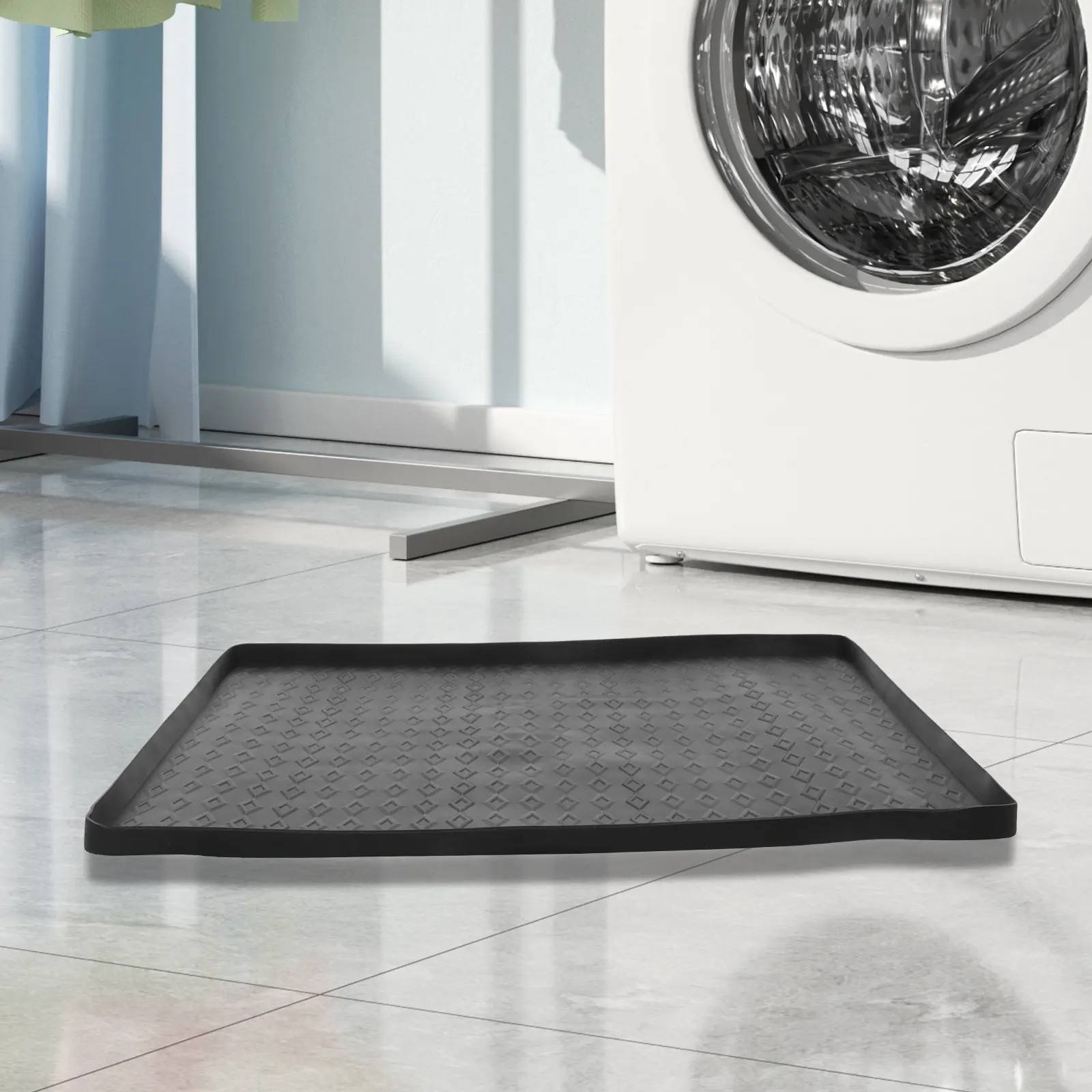 Washing Machine Drain Pan Black Silicone Washer Dryer Protective Mat Elevated Edge Anti-Slip Laundry Floor Protector view 4