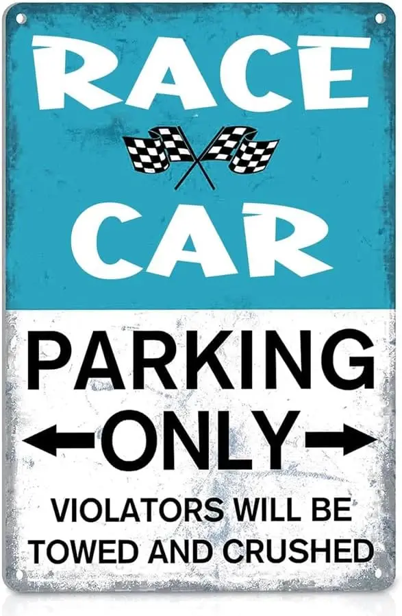 Парковка гоночных автомобилей, только фейлотеры будут буксирными и измельченными металлическими жестяными знаками, плакат с контролем движения для домашнего офиса, гаража C