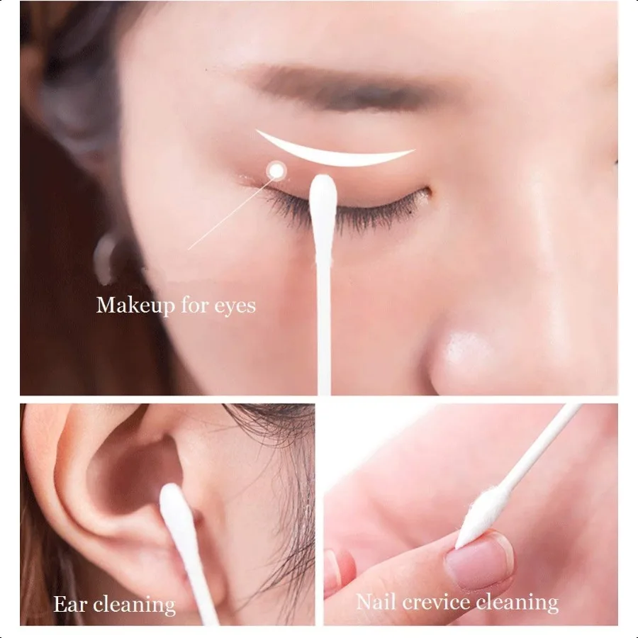 Tamponi di cotone 800 pezzi Punte a doppia precisione con bastoncino di carta 4 confezioni da 200 pezzi di forma rotonda+a punta