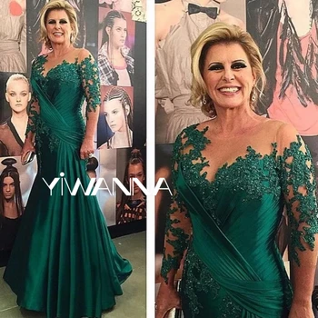 Modest 3/4 Manga Mãe Do Vestido Da Noiva Para O Casamento Brilhante Beads Appliques Prom Dress Verde Personalizado Longo Vestido De Noite