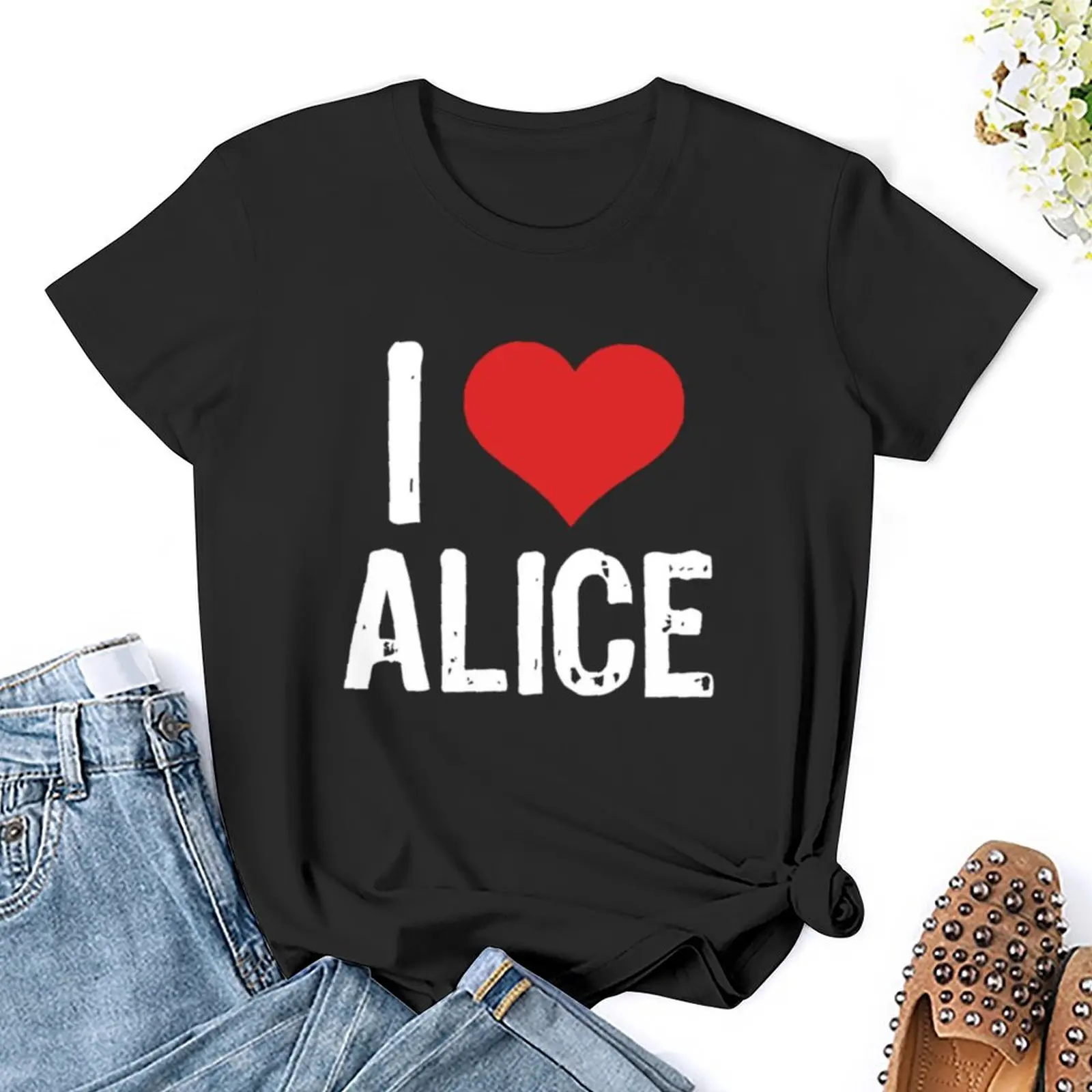 Mulheres Eu Amo Alice T-Shirt, Roupas Fofas, Sublime, Esportes Fãs Top, Mulheres