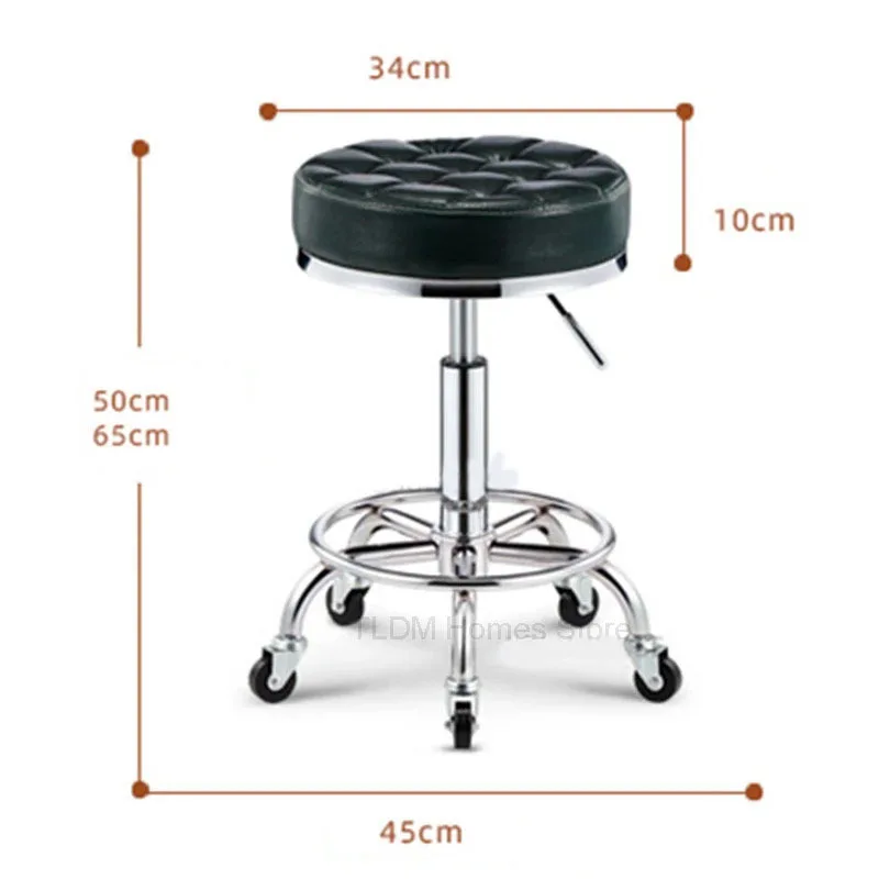 Nordic Leather Work Stool Salon Furniture Beauty Salon Round Stool with Wheels Professional Barbershop Hairdresser chair 의자