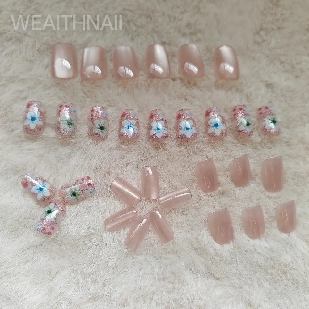 Exquisite Kamelien-Nagelscheiben mit feinem Glitzer, fließendes Licht, Katzenaugen, süßes und sanftes Mädchen, europäischer und amerikanischer Nagel, 30 Stück