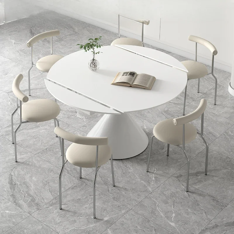 Cream Style White Dining Tables Rock Slab Table Rotate Scalable Dining Tables Foldable Table Modern Simplicity Muebles Furniture