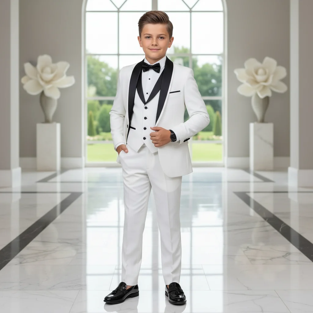 Boys' 3-Piece Suit Set — Wedding Tuxedo, Custom-Tailored, Slim-Fit Design — Children's Formal Wear