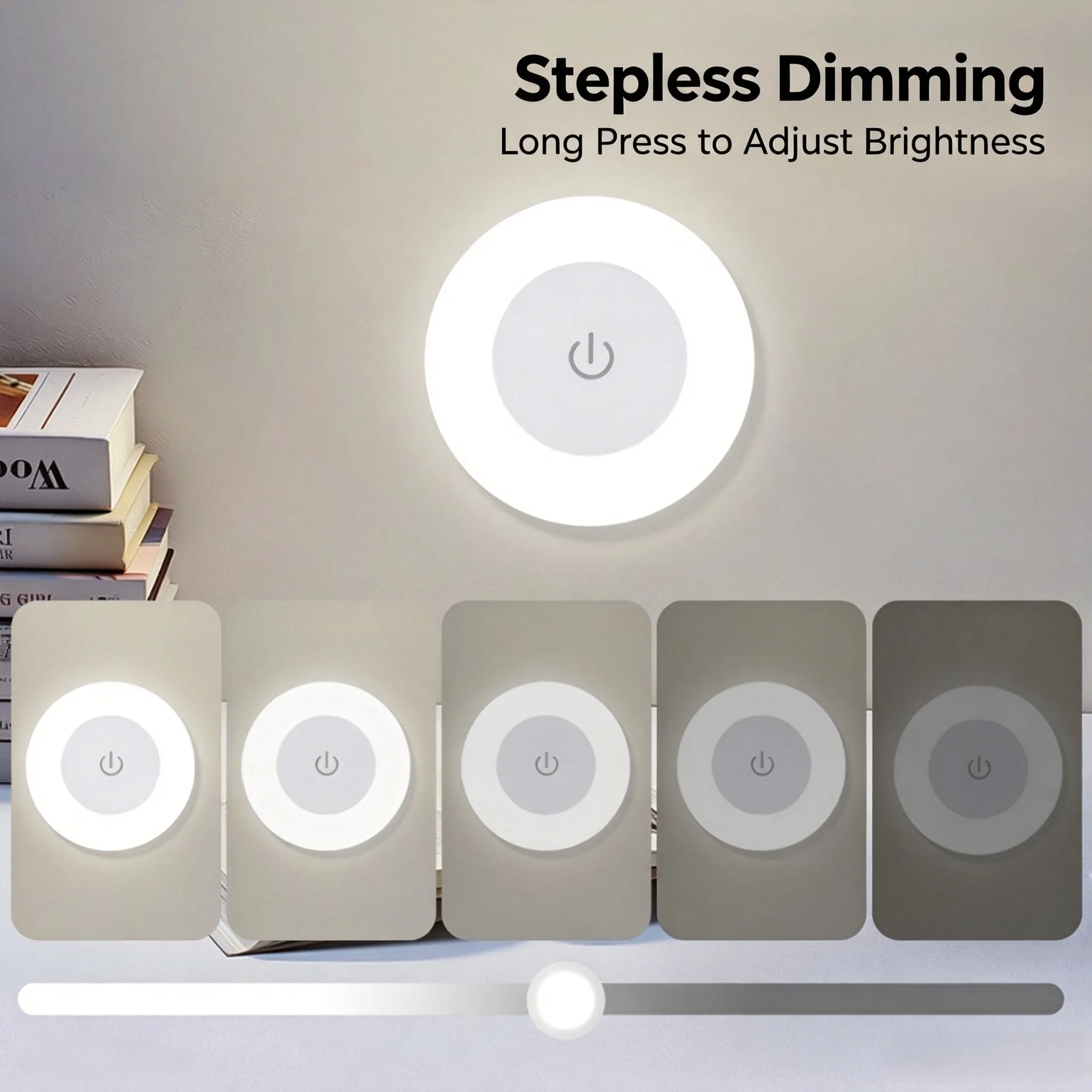 HOMEFISH LED Touch Sensor Night Light USB Rechargeable Magnetic Round Wall Lamp Portable for Bedroom Aisle Lighting view 3
