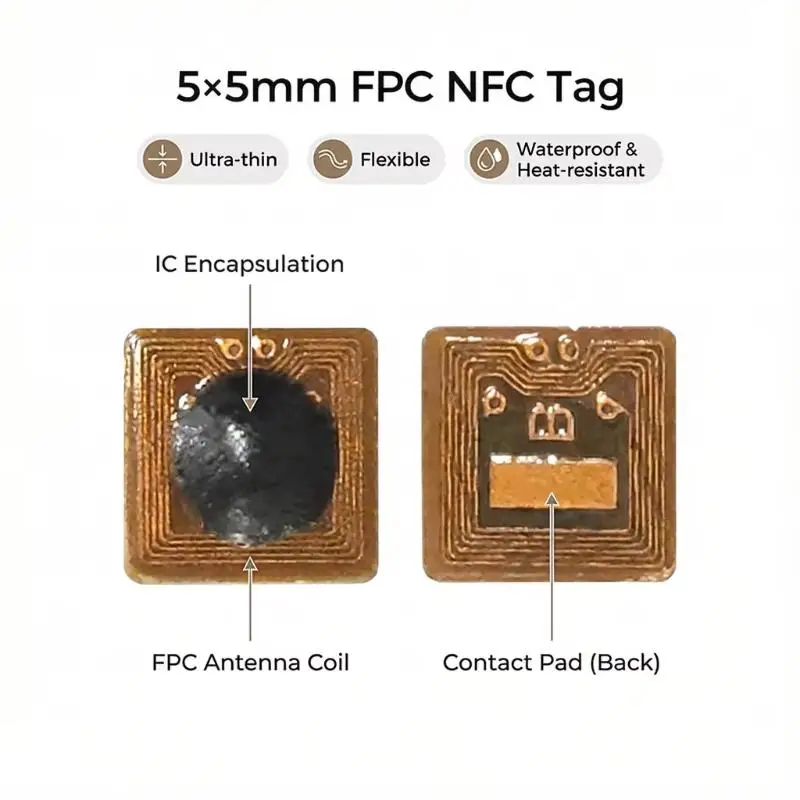 1/5/10PCS Programmable 5*5mm Micro FPC NFC RFID Tag Sticker 1mm Reading Range For Access Control And Supply Chain Management