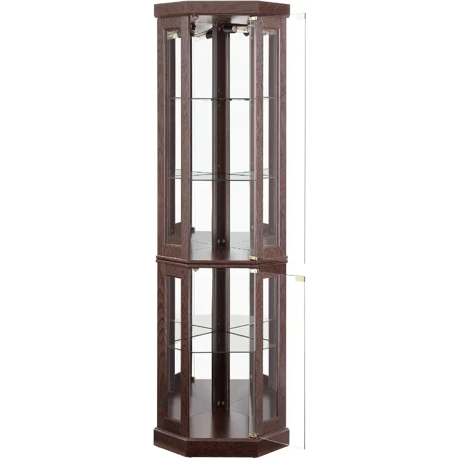 Lighted Corner Storage Cabinet for Living Room: MDF Wood, White, LED Lighting Adjustable Shelves
