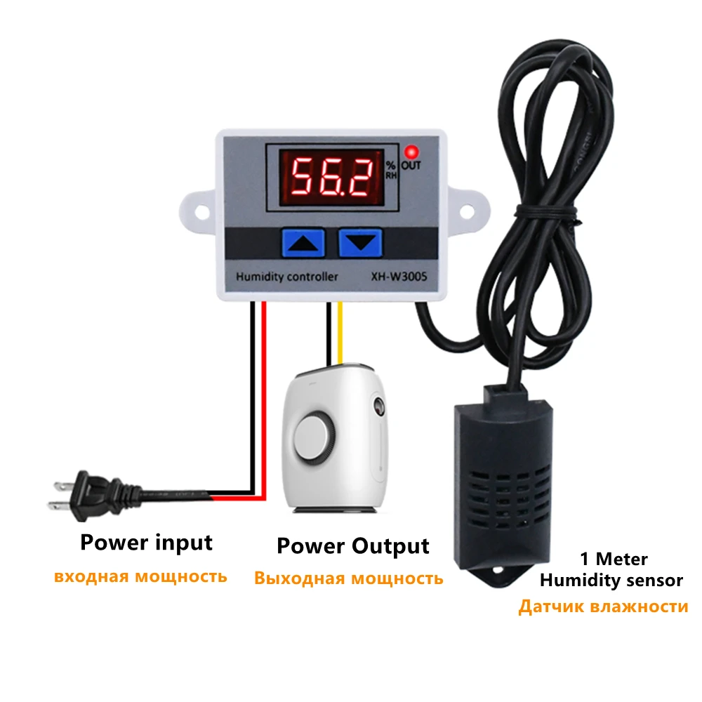 XH-W3005 W3005 DC 12V 24V 220V 10A Digital Humidity Controller Hygrometer Control Switch Thermostat  Hygrostat Humidity Sensor