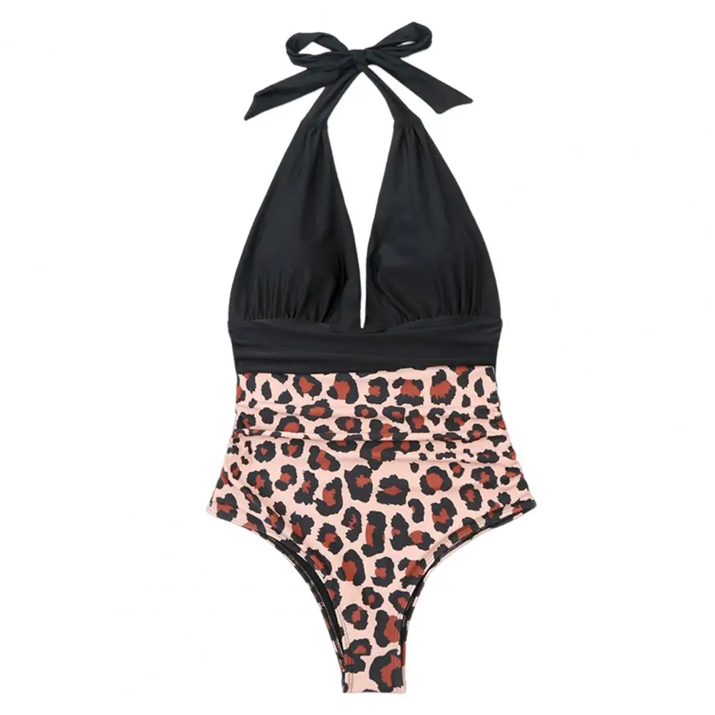 Costume da bagno Bikini senza schienale costume intero da donna con stampa leopardata scollo a V Monokini per donna costume da bagno morbido ad asciugatura rapida